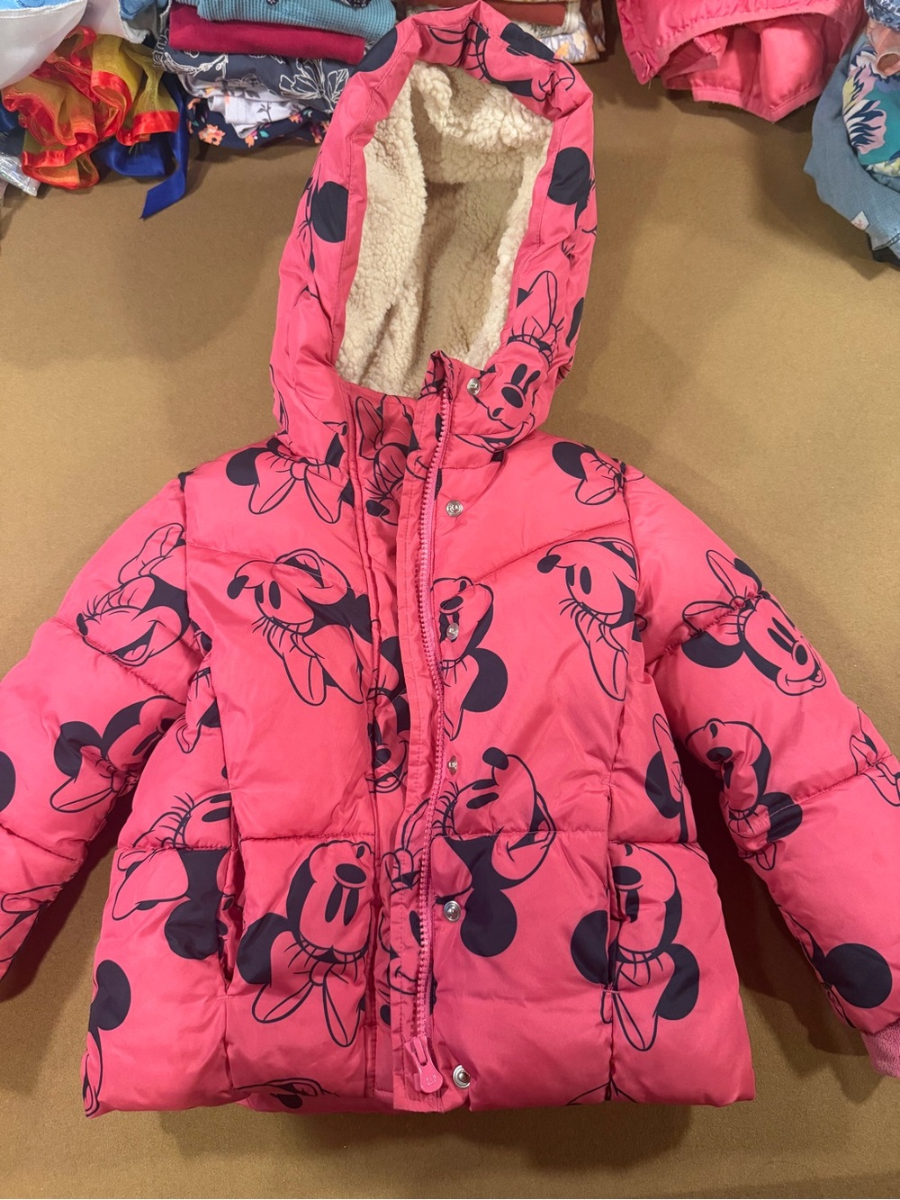 GAP Pink Minnie Mouse Hooded Puffer Jacket